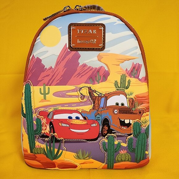 Loungefly Disney Pixar Cars Lightning McQueen and Mater Desert Mini Backpack NEW - Picture 2 of 11